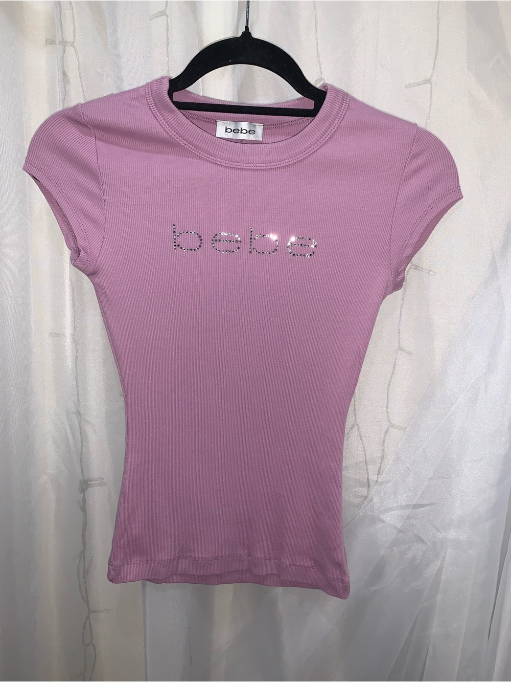 Bebe Lavender Rhinestone Ribbed Shirt - Picture 3 of 6